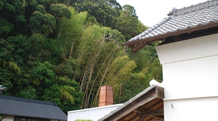 公式トップのスライドショーに掲載された、蔵の建物と緑を写す写真