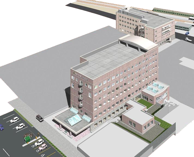 公式施設案内に掲載された病院建物と駐車場の案内図