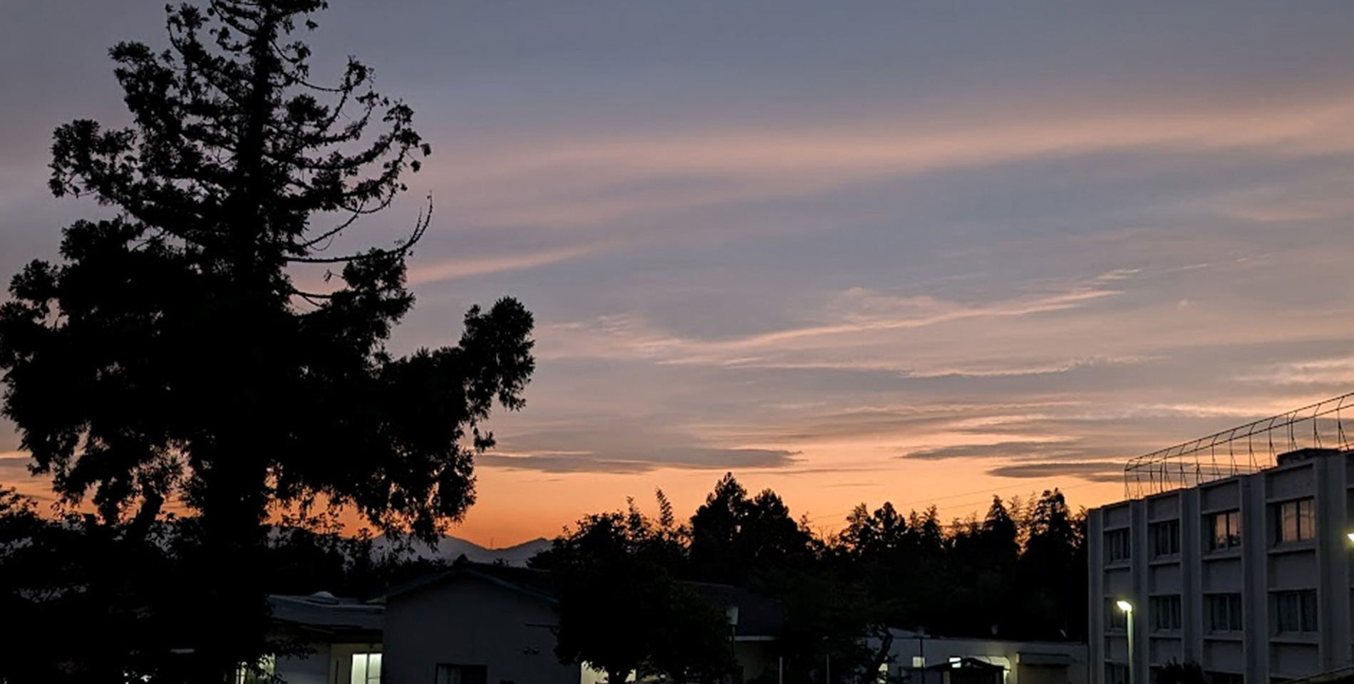 公式トップ掲載の病院建物と周辺の夕景