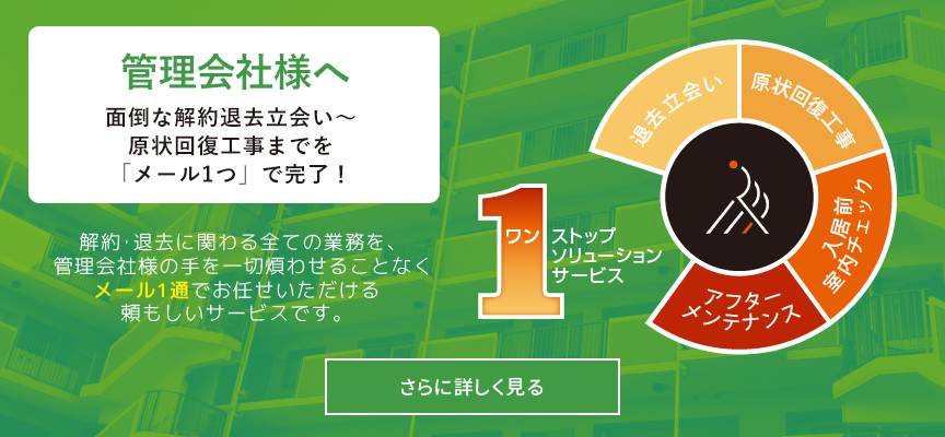 解約退去立会い～現状回復工事までをメール1つで完了！ ワンストップソリューションサービス