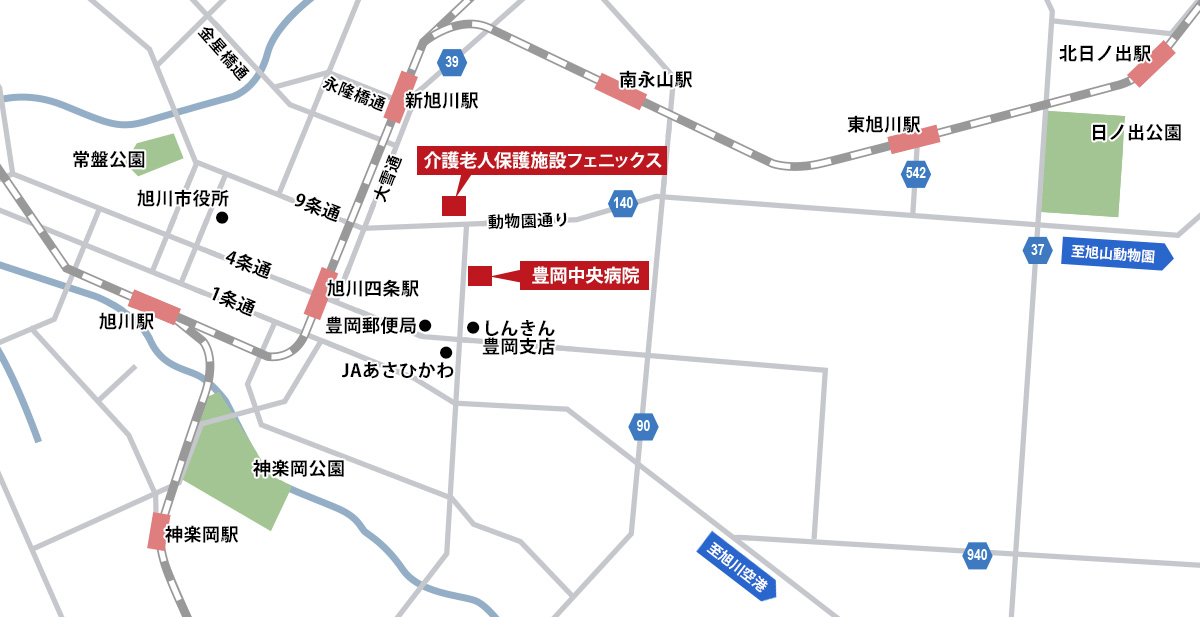 病院へのアクセスを示す簡易地図画像。