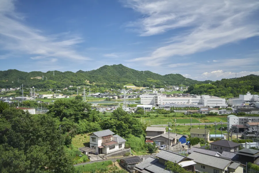 山並みと町並みが広がる地域風景